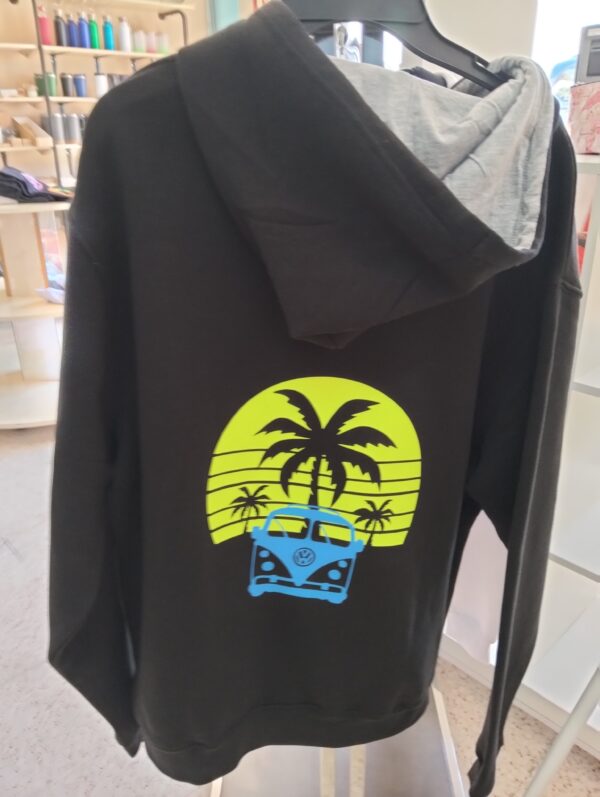 Sudadera negra con capucha y estampado retro de furgoneta tropical - Imagen 3