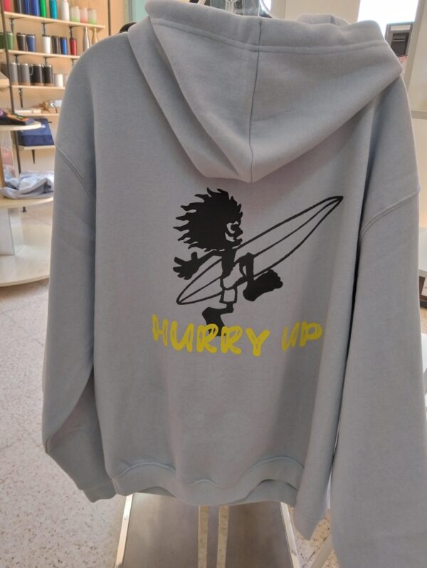Sudadera azul celeste con capucha y diseño “Hurry Up” surfero